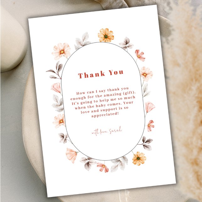 Einfache Boho Wildblume Frame Baby Dusche Dankeskarte (Simple Boho Wildflower Frame Baby Shower Thank You Card)