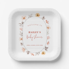 Einfache Boho Wildblume Rahmen Willkommensdusche Pappteller