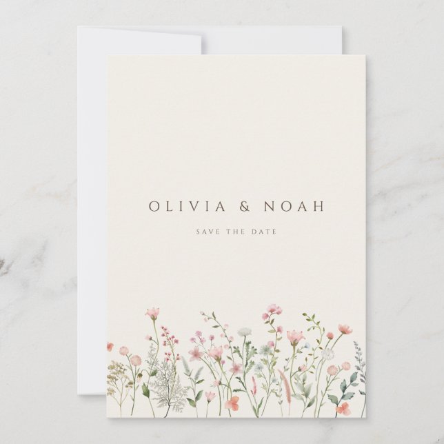 Einfache Boho-Wildblume Save the Date Hochzeitskar Ankündigung (Vorderseite)