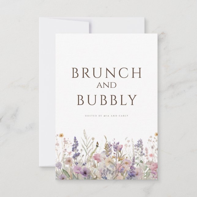 Einfache Boho Wildblume Weiße Brautparty-Karte Einladung (Vorderseite)