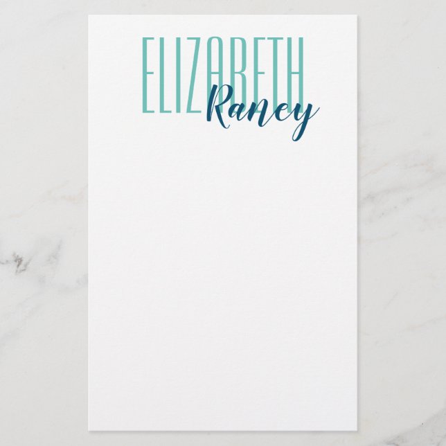 Einfache Bold Type Aqua Blau Briefpapier (Vorderseite)