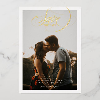 Einfache Border Elegant Script Save-the-Date-Karte Folieneinladung