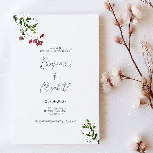Einfache botanisch rosa grüne Blume Hochzeit Einladung