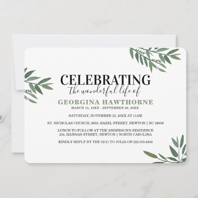 Einfache botanische Aquarellmesse Einladung (Vorderseite)