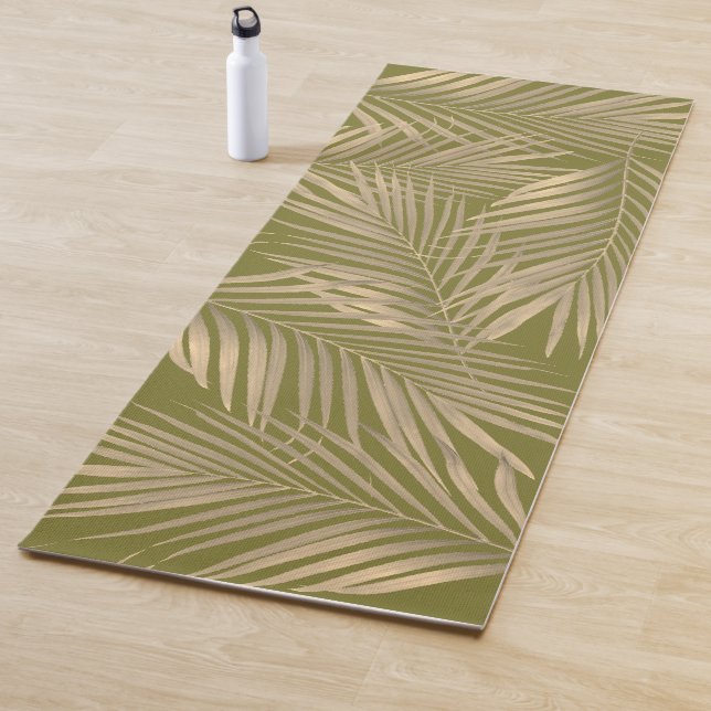 Einfache botanische Beige Palme Blätter auf Braun Yogamatte (Beispiel)