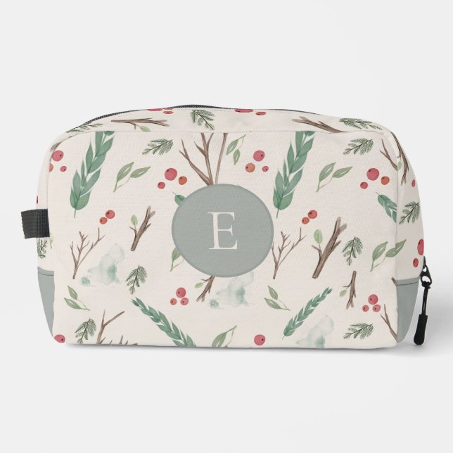 Einfache Botanische Berries Muster Monogramm Waschbeutel (Vorderseite)
