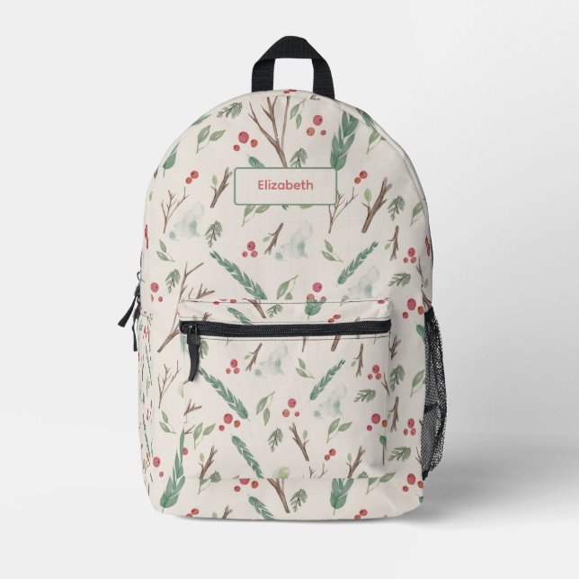 Einfache botanische Berries Weihnachten Gemustert Bedruckter Rucksack (Vorderseite)
