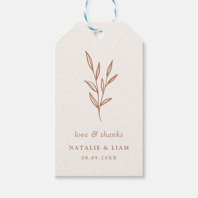 Einfache botanische Burnt Orange Hochzeitsmarken Geschenkanhänger (Vorderseite)