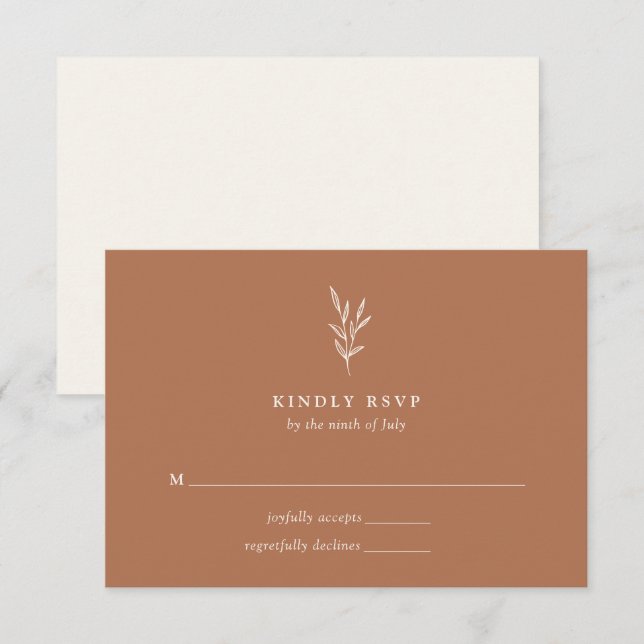 Einfache botanische Burnt Orange Wedding RSVP Kart (Vorne/Hinten)