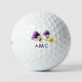 Einfache Botanische Farbige Blumenmonogramm Titlei Golfball
