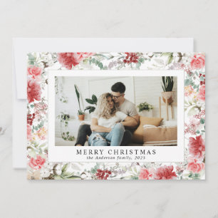 Einfache botanische florale Frohe Weihnachten-Typo Feiertagskarte