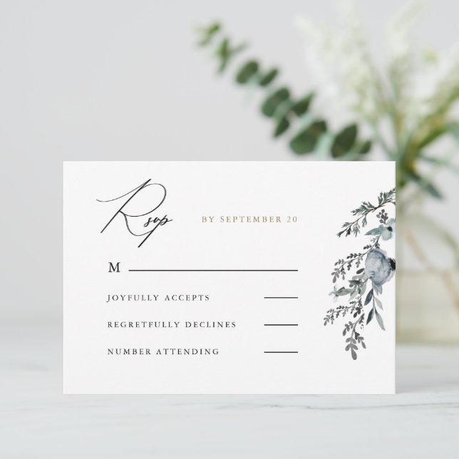 Einfache botanische Foliage Wedding Rsvp (Stehend Vorderseite)