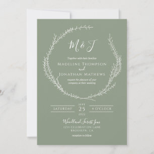 Einfache Botanische Schlicht Sage Green Monogram W Einladung