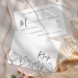 Einfache botanische Schwarz-Weiß-Hochzeit RSVP Karte
