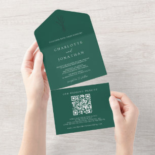 Einfache botanische Smaragdgrüne Hochzeit All In One Einladung
