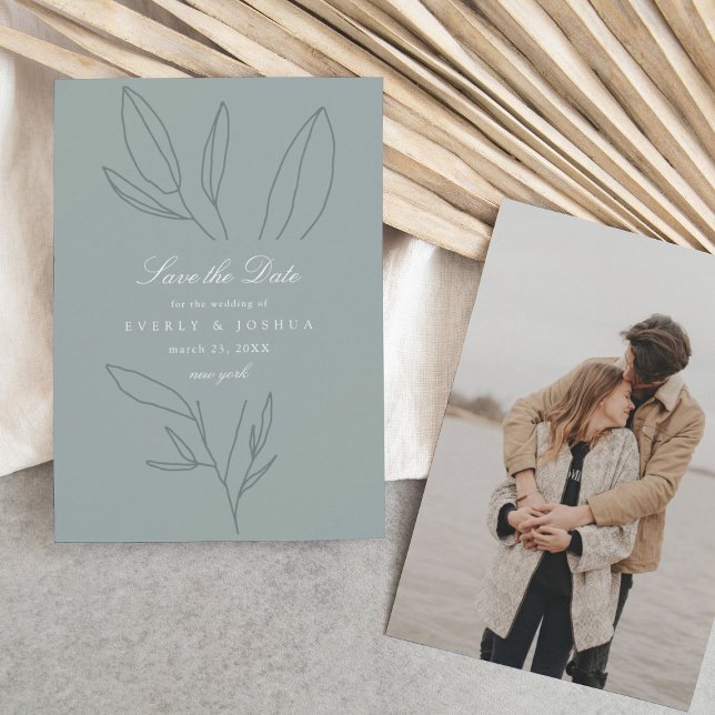 Einfache botanische Stem Grüne Hochzeit retten das Einladung (Von Creator hochgeladen)