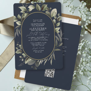 Einfache botanische UAWG QR Code Dunkle Navy Hochz Einladung