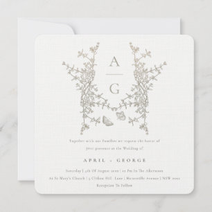 Einfache Botanische Wappen-Monogramm-Hochzeit Einladung