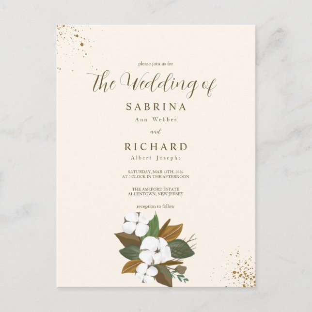 Einfache Braun- und Cremblumenhochzeit Postkarte (Vorderseite)