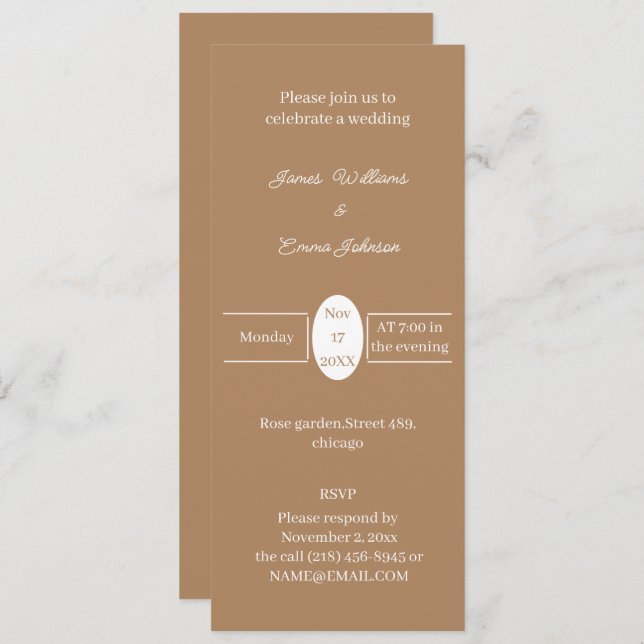 Einfache braune Personalisierte Hochzeit Save The Date (Vorne/Hinten)