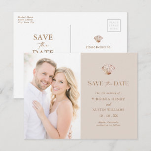 Einfache Bräunung Muschel Strand Save-the-Date-Kar Postkarte