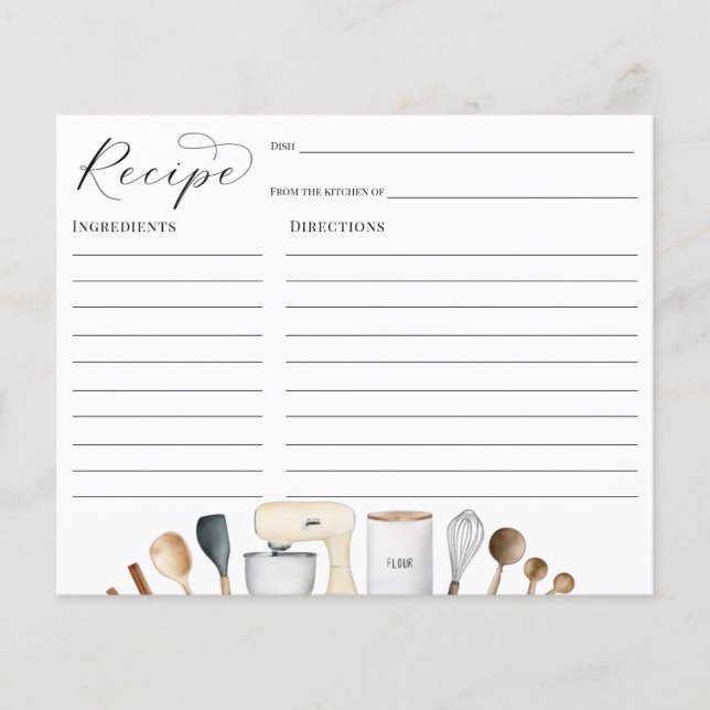 Einfache Brautparty Rezept-Karte (Vorderseite)