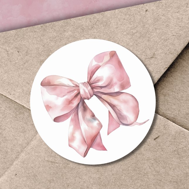 Einfache Bridal- oder Babydusche, rosa Bow Runder Aufkleber (Pink Bow Simple Bridal Or Baby Shower Classic Round Sticker)