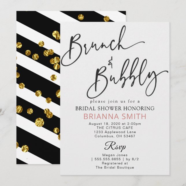 Einfache Bridal und Bubbly Mimosa Einladung (Vorne/Hinten)