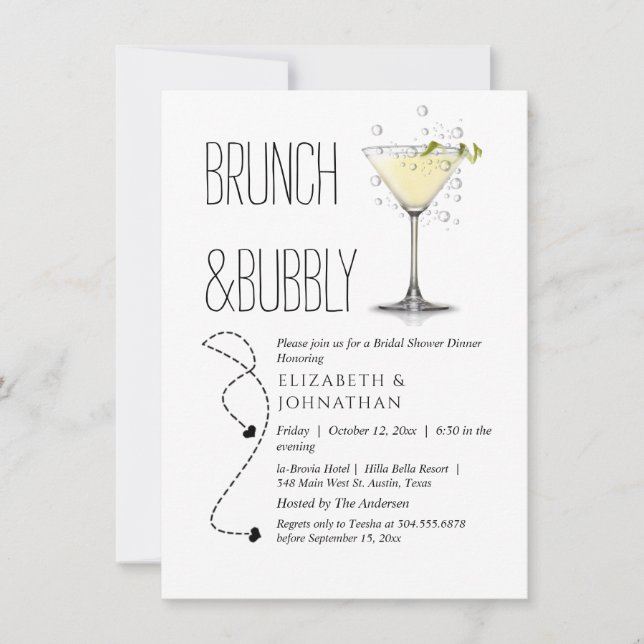 Einfache Brunch und Bubbly Einladung (Vorderseite)