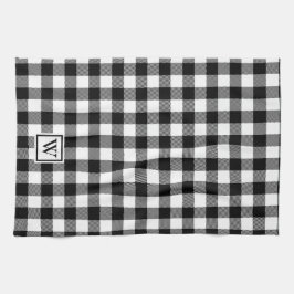 Einfache Buffalo Kariert Monogram Schwarz-weiß Geschirrtuch