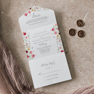Einfache bunte Wildblumen-Hochzeit     All In One Einladung
