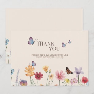 Einfache Bunte Wildblumen Schmetterling Baby Showe Dankeskarte