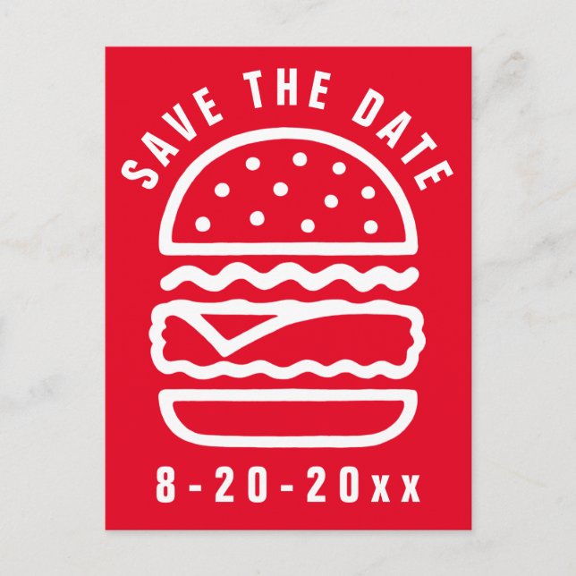 Einfache Burger Save the Date Postkarte (Vorderseite)