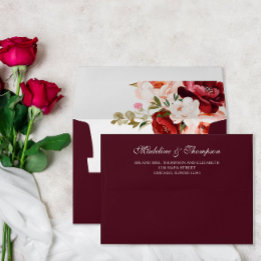 Einfache Burgund-Rose Hochzeit-Rücksendeadresse