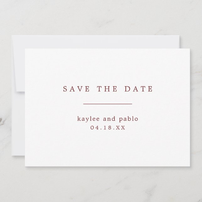 Einfache Burgund und Minimalistische Hochzeit Save The Date (Vorderseite)