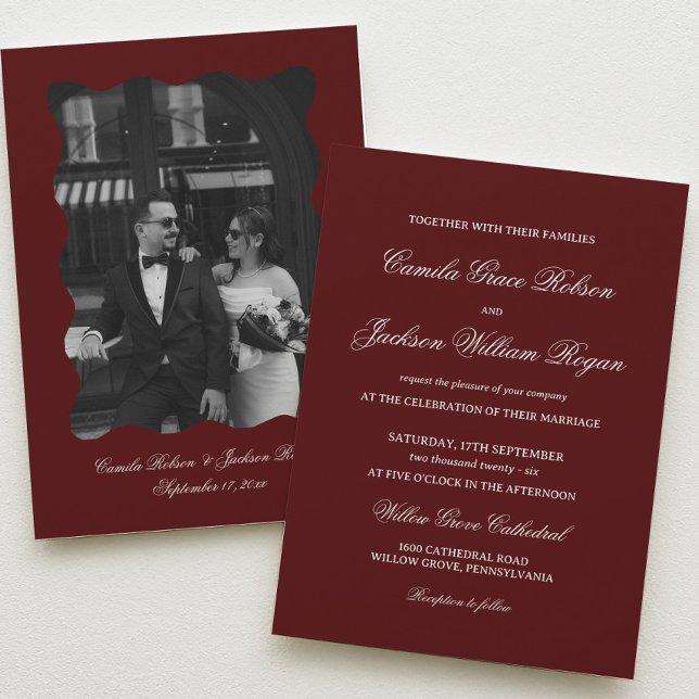 Einfache Burgunder Hochzeit Einladung (Von Creator hochgeladen)
