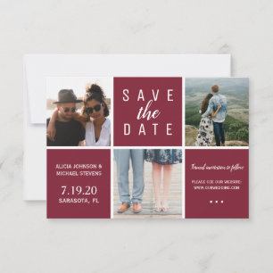 Einfache burgundische 3-Foto-Collage Save The Date