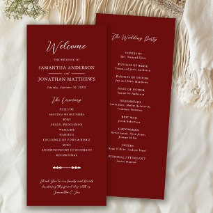 Einfache Burgundy Elegante Script Hochzeitsfeier Programm