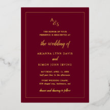 Einfache Burgundy Monogram Formal Elegante Hochzei