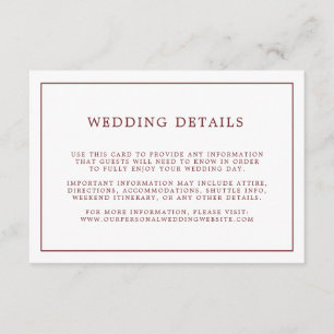 Einfache Burgundy White Minimalistisch Wedding Det Begleitkarte