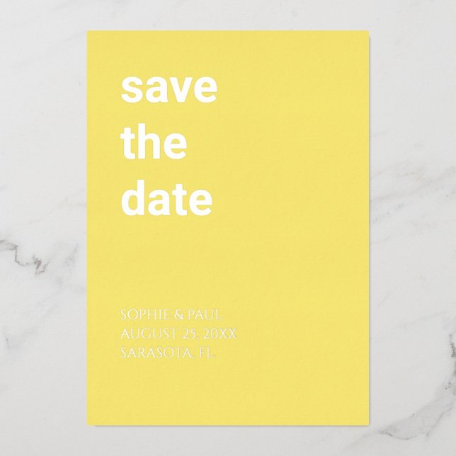 Einfache Butter Gelb Save the Date Foil Einladung (Vorderseite)