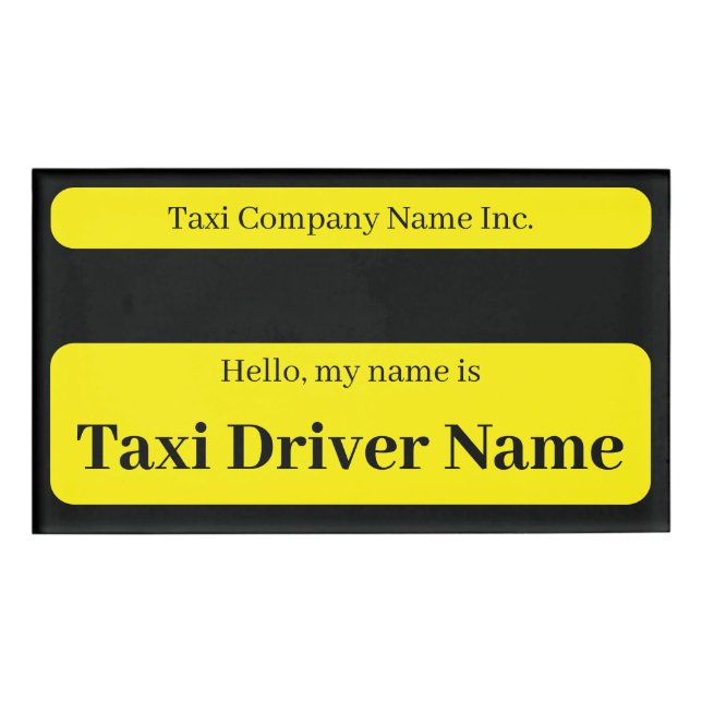 Einfache Cab Taxi Namensplatte schwarz und gelb Namenschild (Vorderseite)