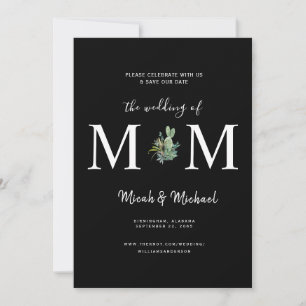 Einfache Cactus Monogram Black Save the Date Invit Einladung