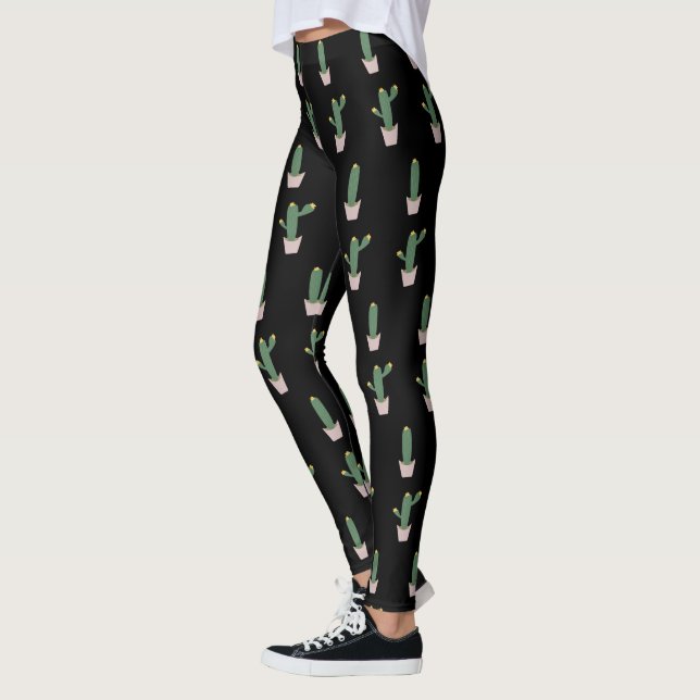 Einfache Cactus Pot Pflanze Pattern Schwarze Leggi Leggings (Links)
