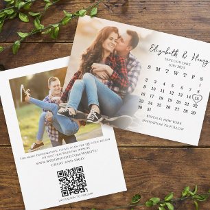 Einfache Calendar-Kalligrafie Zwei Foto QR-Code Save The Date
