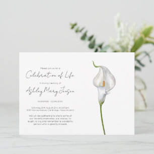 Einfache Calla-Lilien-Feier des Lebens Begräbnis Einladung