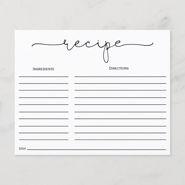 Einfache Calligrafy Brautparty Rezept Card (Vorderseite)