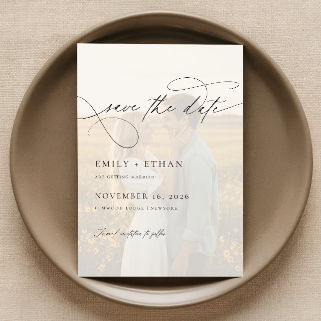 Einfache Calligrafy Script Overlay-Foto Hochzeit Save The Date (Von Creator hochgeladen)