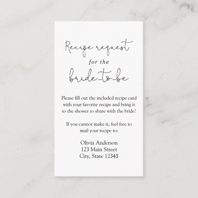 Einfache Calligraphie-Rezeptkarte Begleitkarte (Vorderseite)