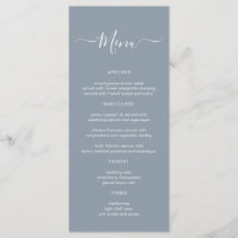 Einfache Calligraphy Dusty Blue Wedding Menu Card